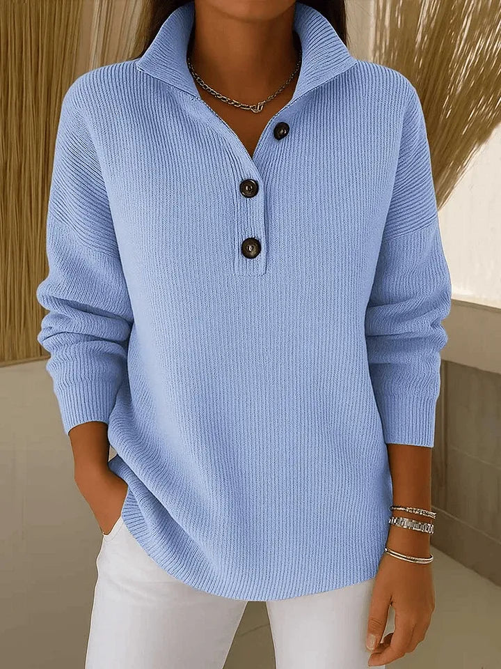 Dames Pullover met Polokraag en Knoopsluiting