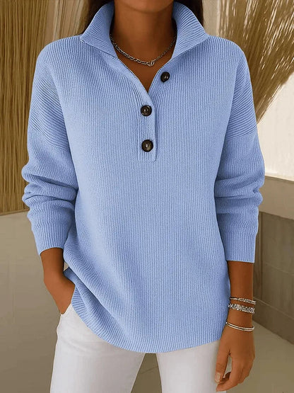 Dames Pullover met Polokraag en Knoopsluiting