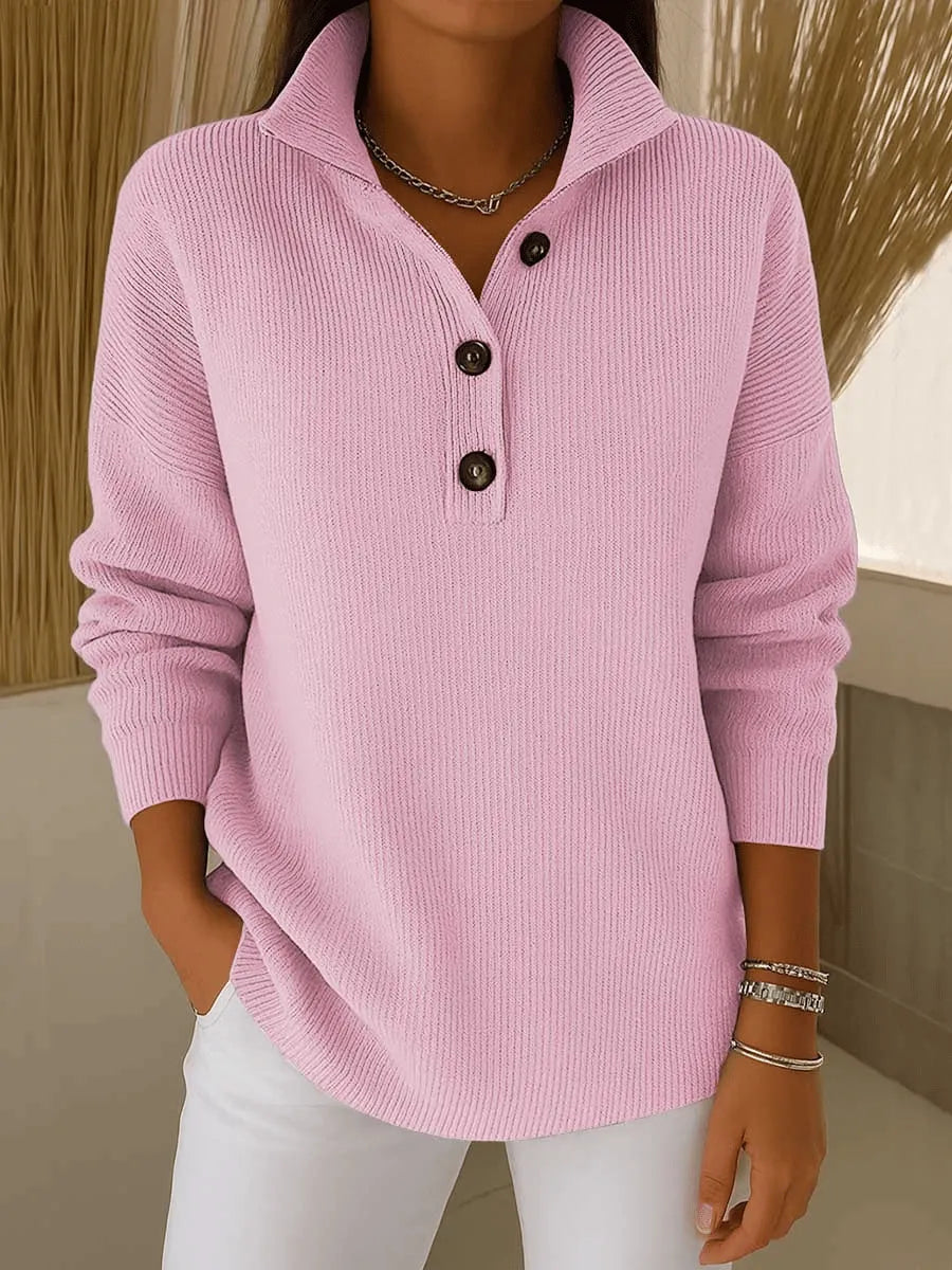 Dames Pullover met Polokraag en Knoopsluiting