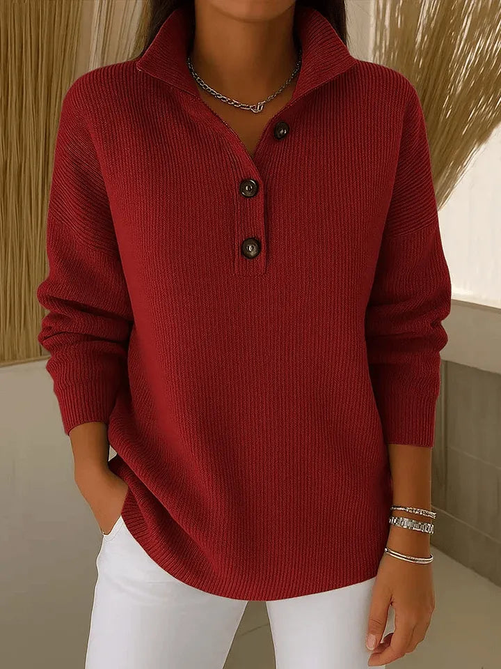 Dames Pullover met Polokraag en Knoopsluiting