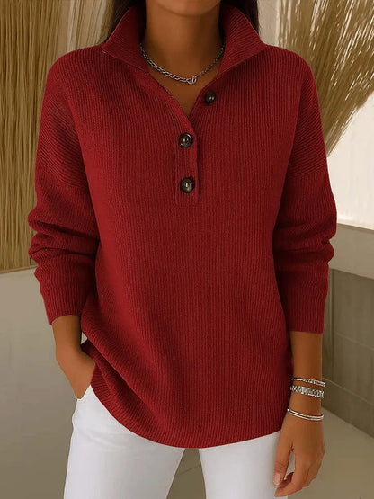 Dames Pullover met Polokraag en Knoopsluiting