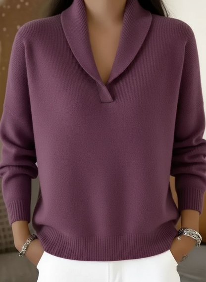 Dames Pullover met Sjaalkraag en V-hals Paars