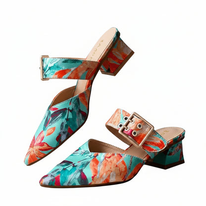 Dames Pumps met Bloemenprint en Enkelband met Gesp
