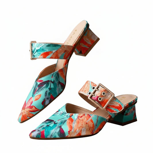 Dames Pumps met Bloemenprint en Enkelband met Gesp