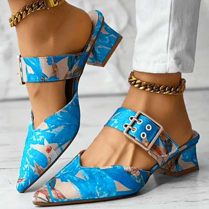 Dames Pumps met Bloemenprint en Enkelband met Gesp