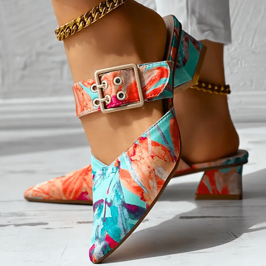 Dames Pumps met Bloemenprint en Enkelband met Gesp