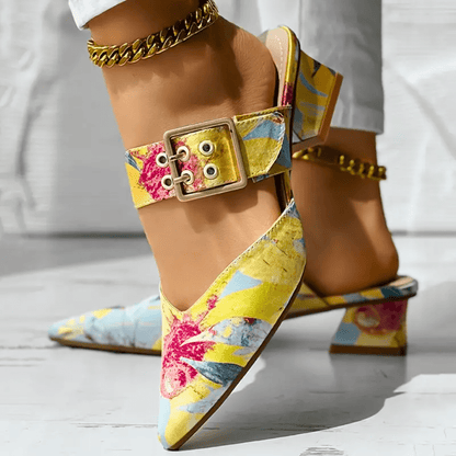 Dames Pumps met Bloemenprint en Enkelband met Gesp