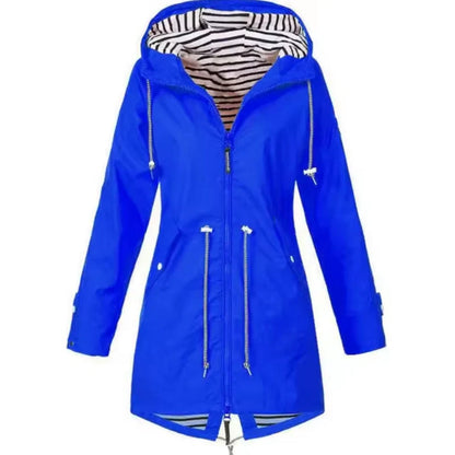 Dames Regenjas met Capuchon en Ritssluiting Taillband Blauw