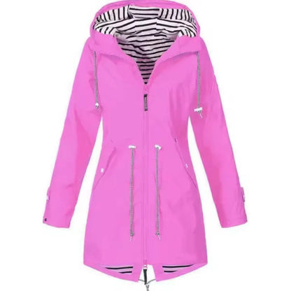 Dames Regenjas met Capuchon en Ritssluiting Taillband Roze