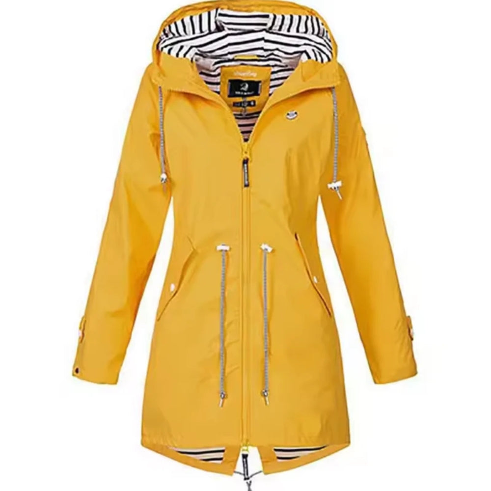 Dames Regenjas met Capuchon en Ritssluiting Taillband Geel