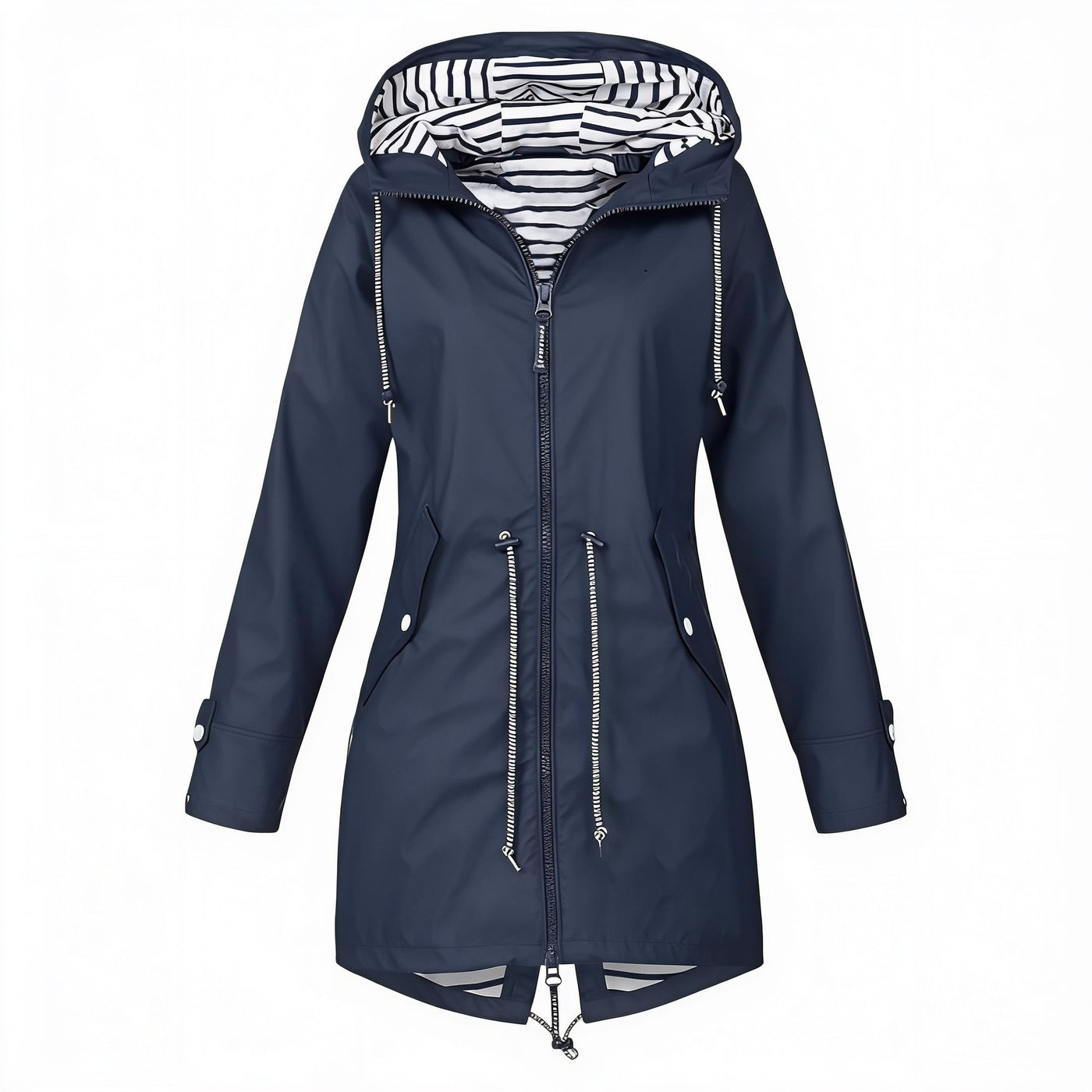 Dames Regenjas met Capuchon en Taillering Lange Mouw