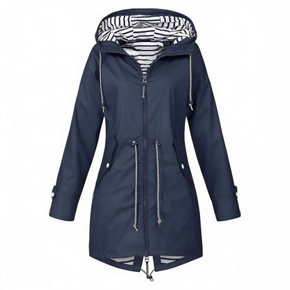 Dames Regenjas met Capuchon en Taillering Lange Mouw