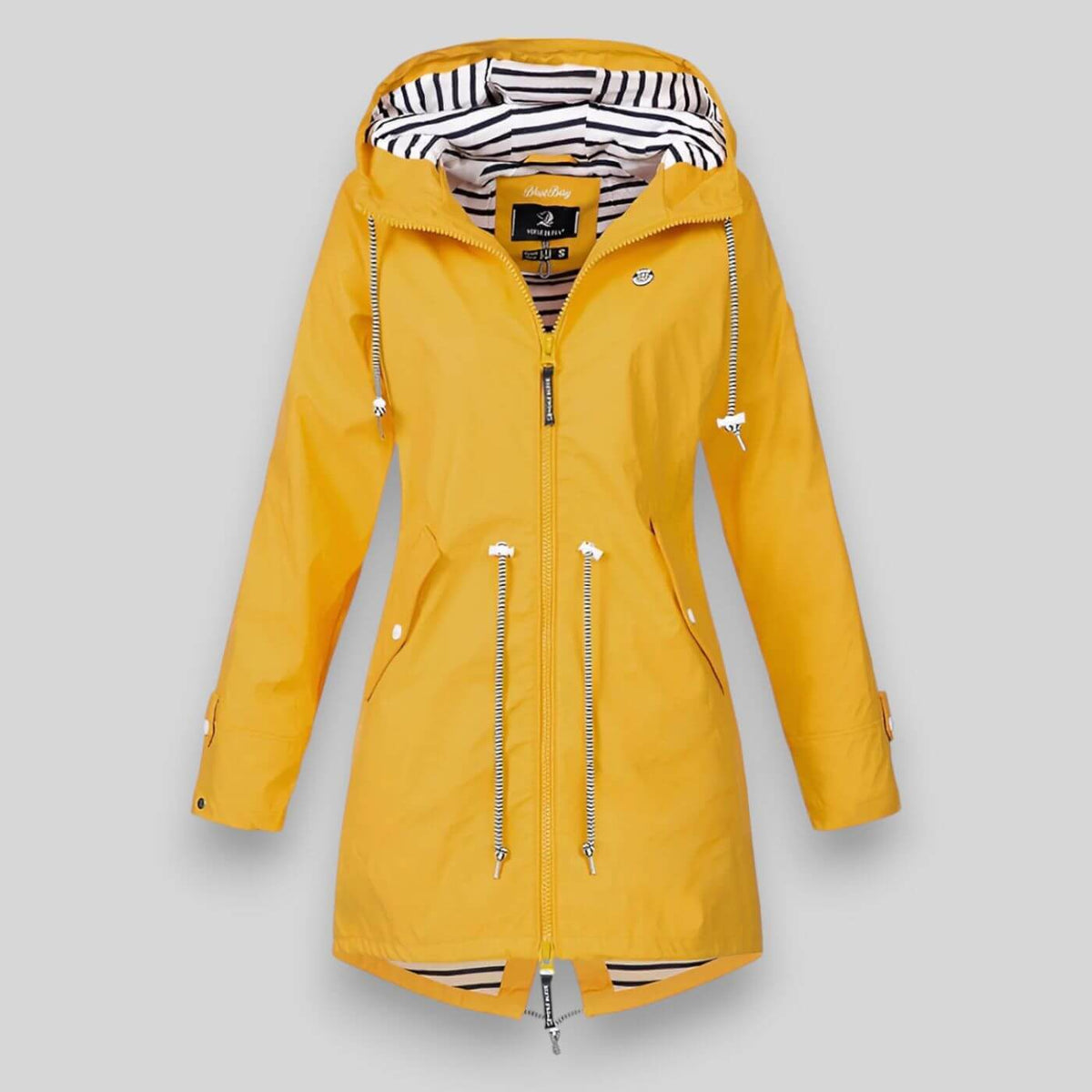Dames Regenjas met Capuchon en Taillering Lange Mouw Geel