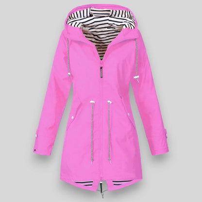 Dames Regenjas met Capuchon en Taillering Lange Mouw Roze