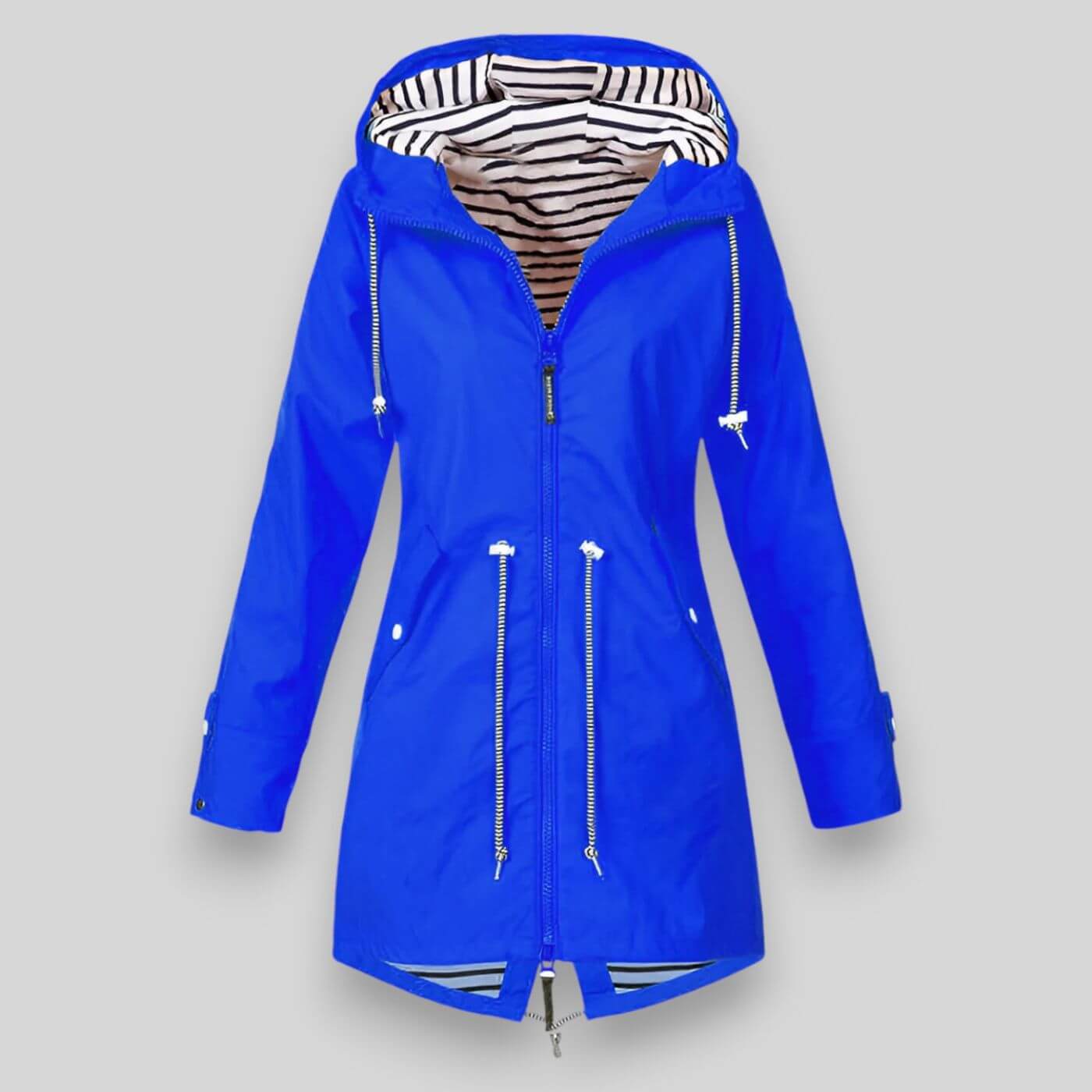 Dames Regenjas met Capuchon en Taillering Lange Mouw Blauw