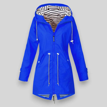 Dames Regenjas met Capuchon en Taillering Lange Mouw Blauw