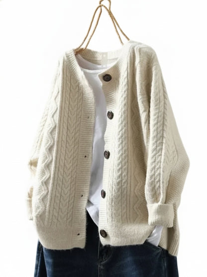 Dames Relaxed Fit Gebreide Cardigan met Ronde Hals