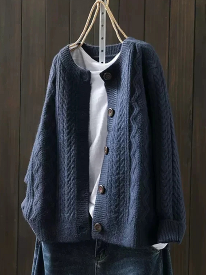 Dames Relaxed Fit Gebreide Cardigan met Ronde Hals Marineblauw