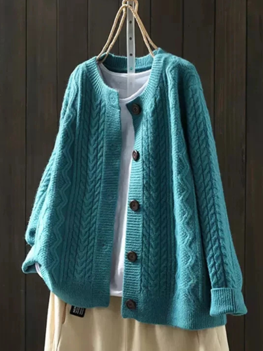 Dames Relaxed Fit Gebreide Cardigan met Ronde Hals Blauw