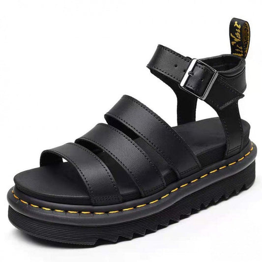 Dames Sandalen met Brede Bandjes, Plateauzool en Enkelbgesp Zwart