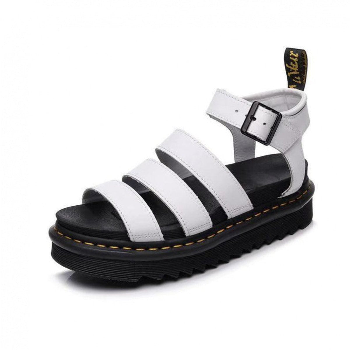 Dames Sandalen met Brede Bandjes, Plateauzool en Enkelbgesp Wit