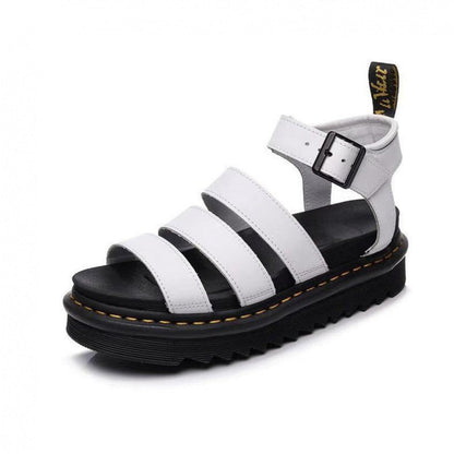 Dames Sandalen met Brede Bandjes, Plateauzool en Enkelbgesp Wit