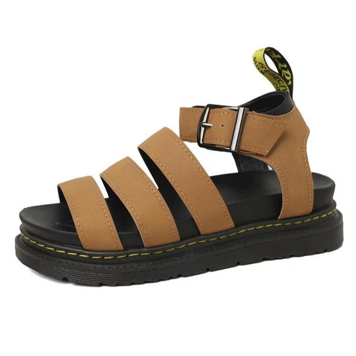 Dames Sandalen met Brede Bandjes, Plateauzool en Enkelbgesp Bruin