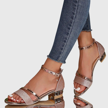 Dames Sandalen met Enkelband en Blokhak Roségoud