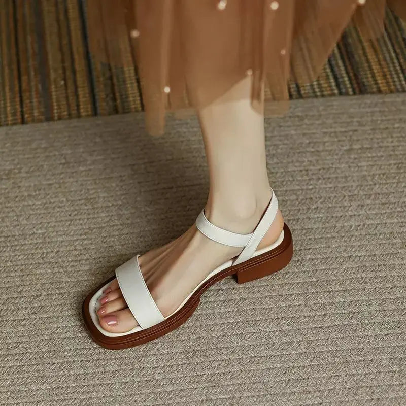 Dames Sandalen met Enkelbandjes en Blokhak Wit