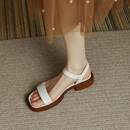 Dames Sandalen met Enkelbandjes en Blokhak Wit