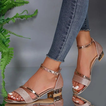 Dames Sandalen met Enkelbandjes en Sierlijke Blokhak