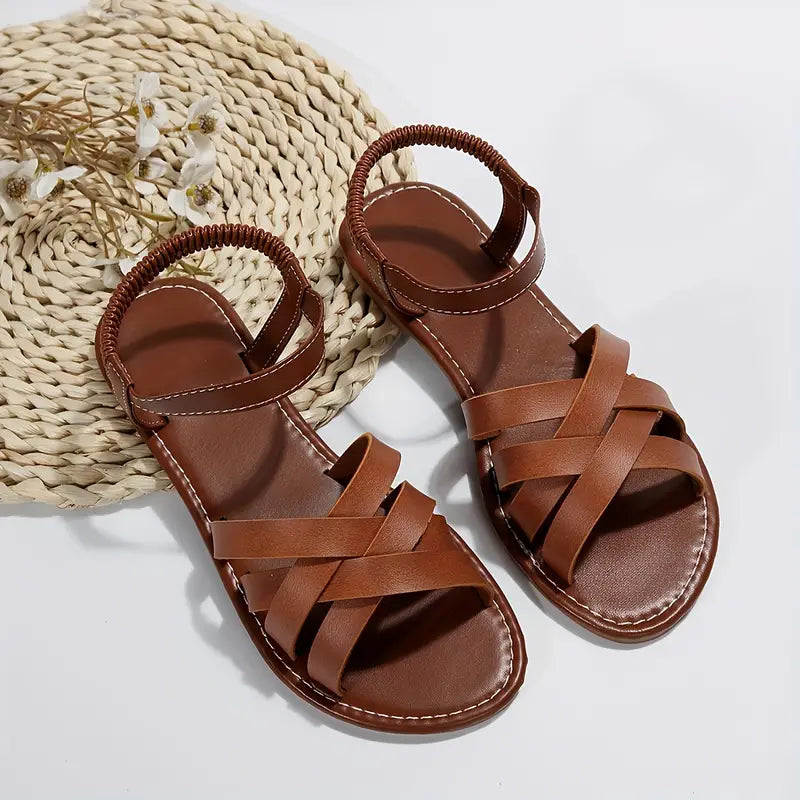 Dames Sandalen met Gekruiste Bandjes en Elastische Enkelband