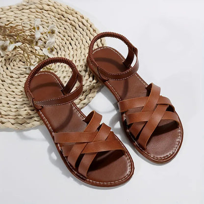 Dames Sandalen met Gekruiste Bandjes en Elastische Enkelband