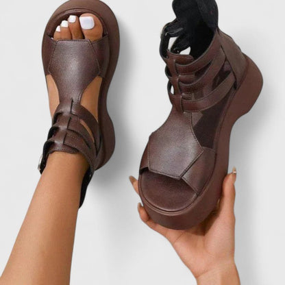 Dames Sandalen met Plateauzool, Open Neus en Enkelbandje Bruin