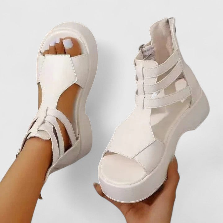 Dames Sandalen met Plateauzool, Open Neus en Enkelbandje Wit