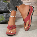 Dames Sandalen met Sleehak en Bloemendetail met Open Neus