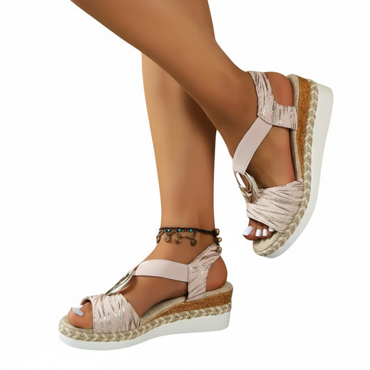 Dames Sandalen met Sleehak en Elastische Bandjes