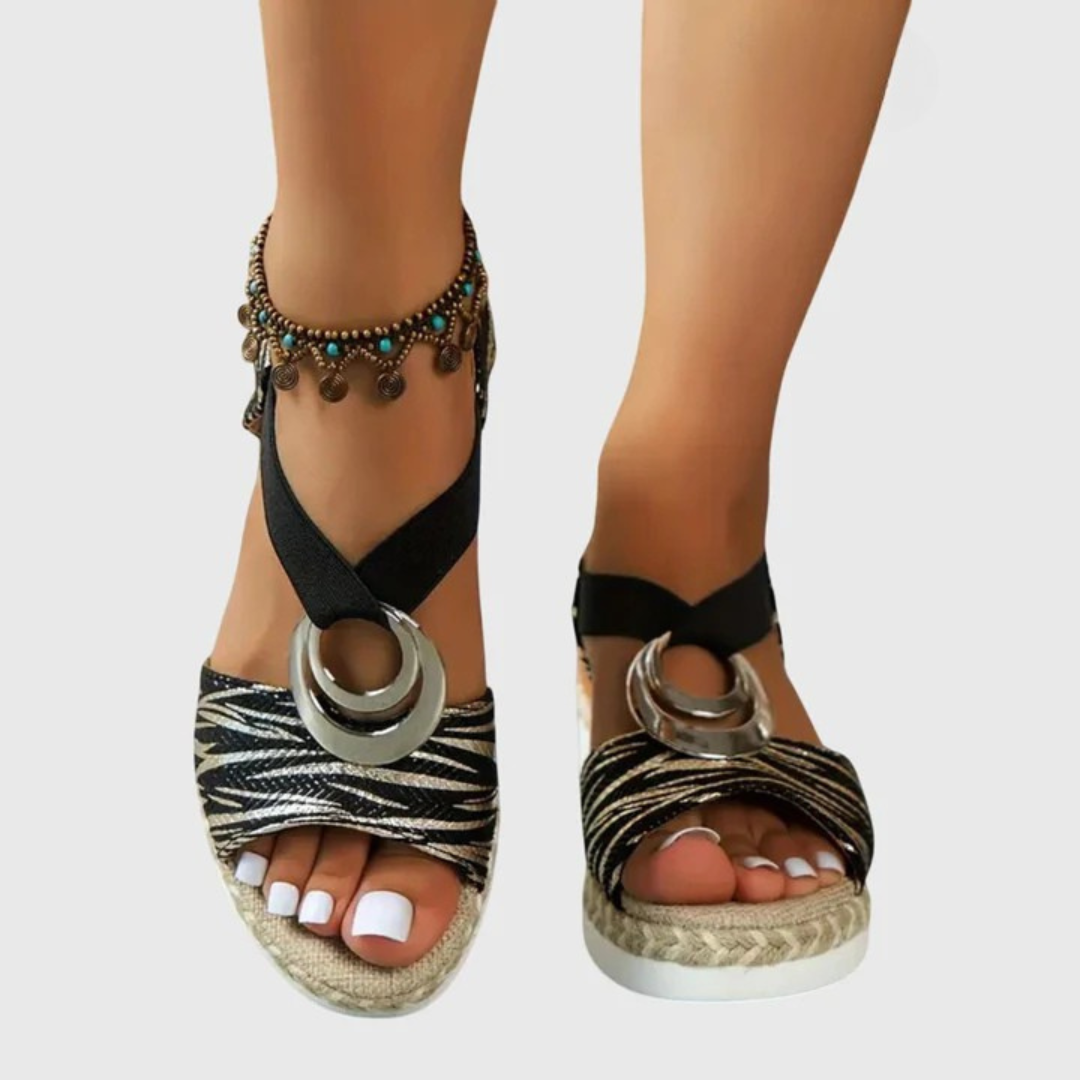 Dames Sandalen met Sleehak en Elastische Bandjes Antraciet