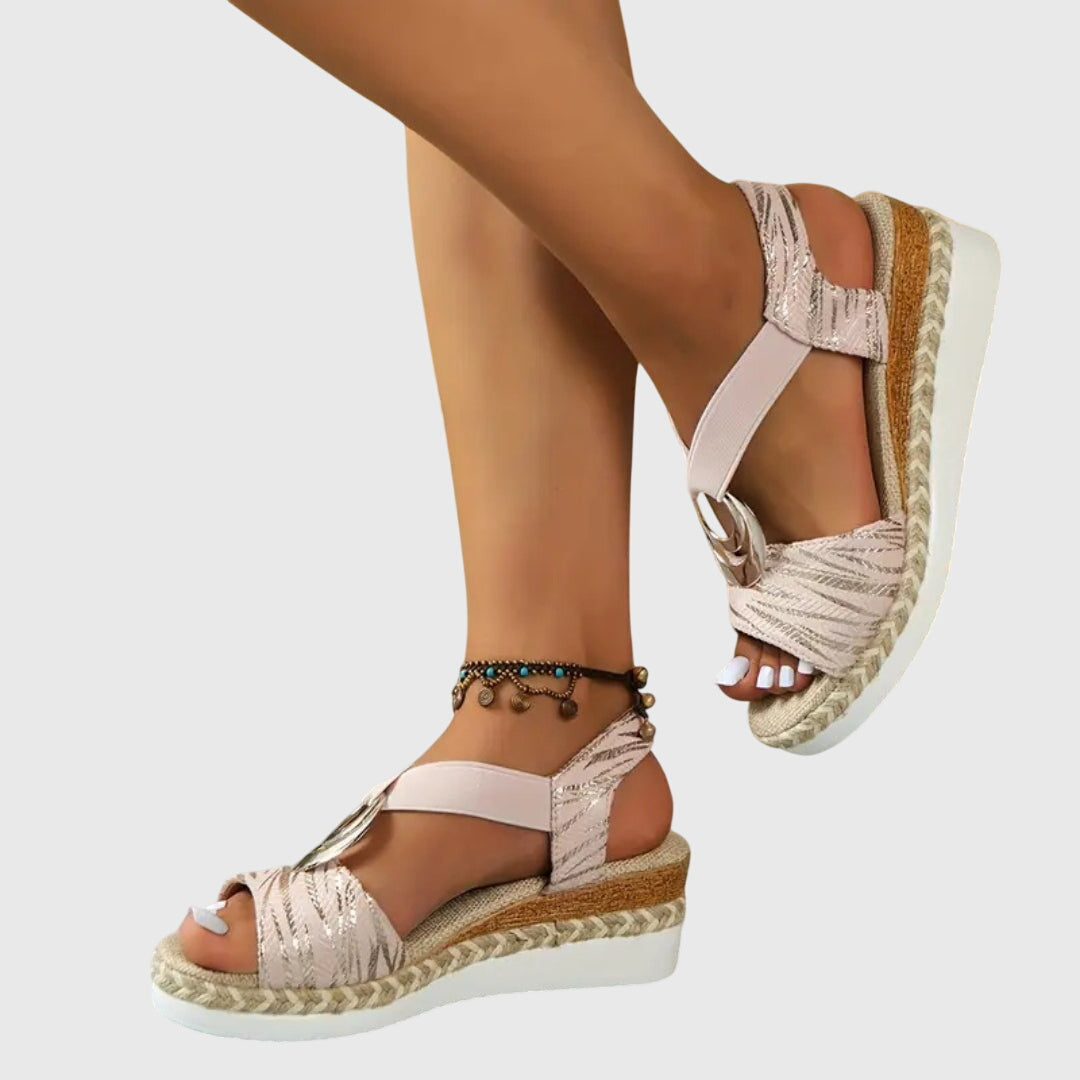 Dames Sandalen met Sleehak en Elastische Bandjes Roze