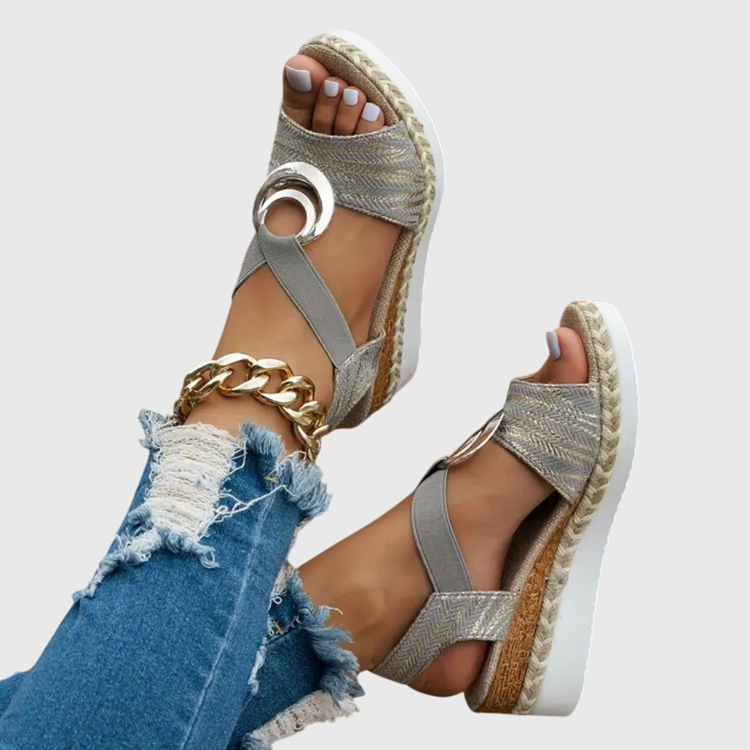 Dames Sandalen met Sleehak en Elastische Bandjes Grijs