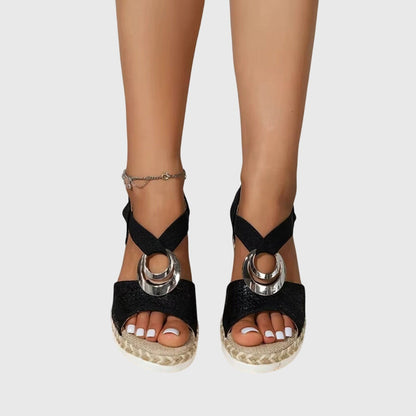 Dames Sandalen met Sleehak en Elastische Bandjes