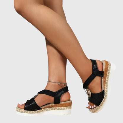 Dames Sandalen met Sleehak en Elastische Bandjes