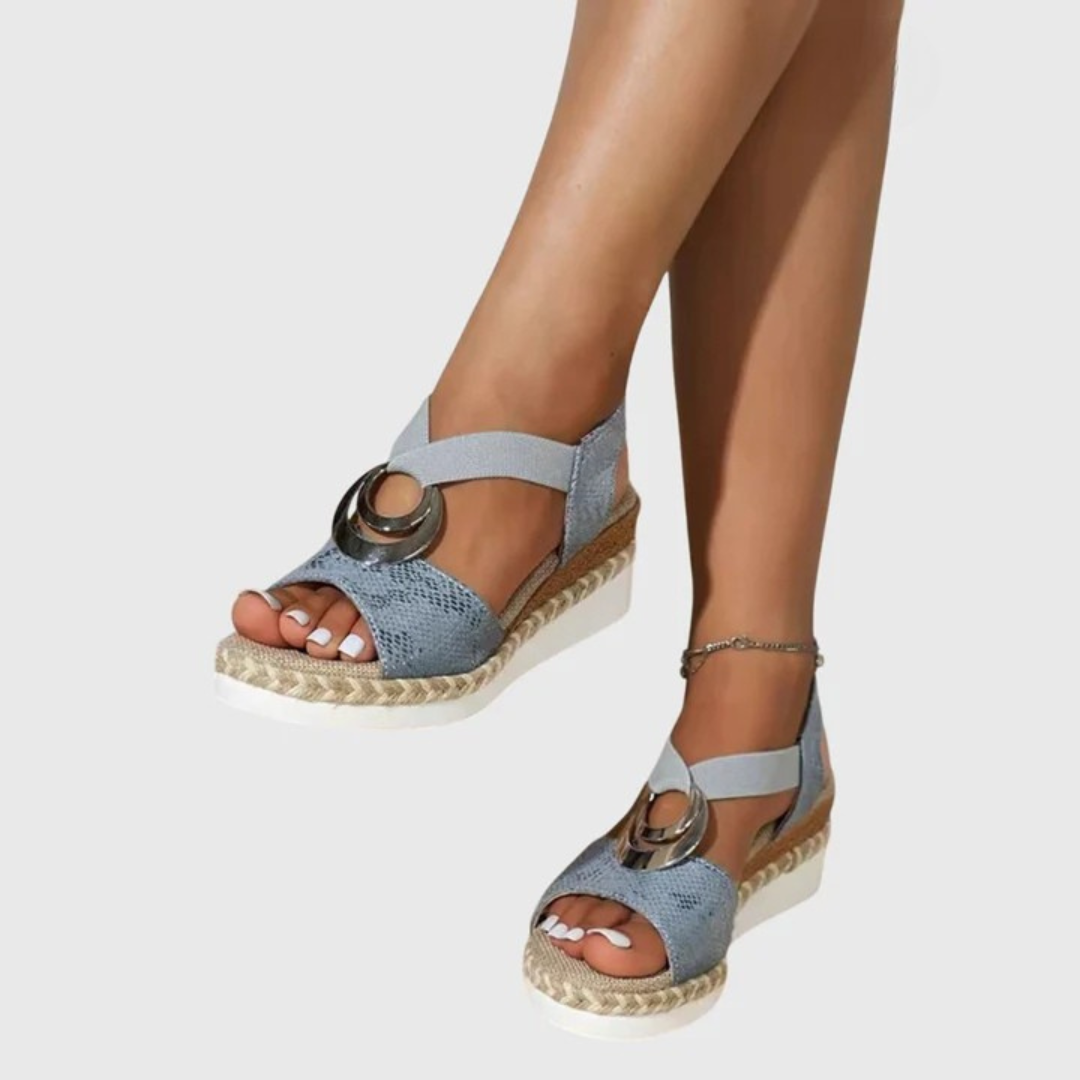 Dames Sandalen met Sleehak en Elastische Bandjes Blauw