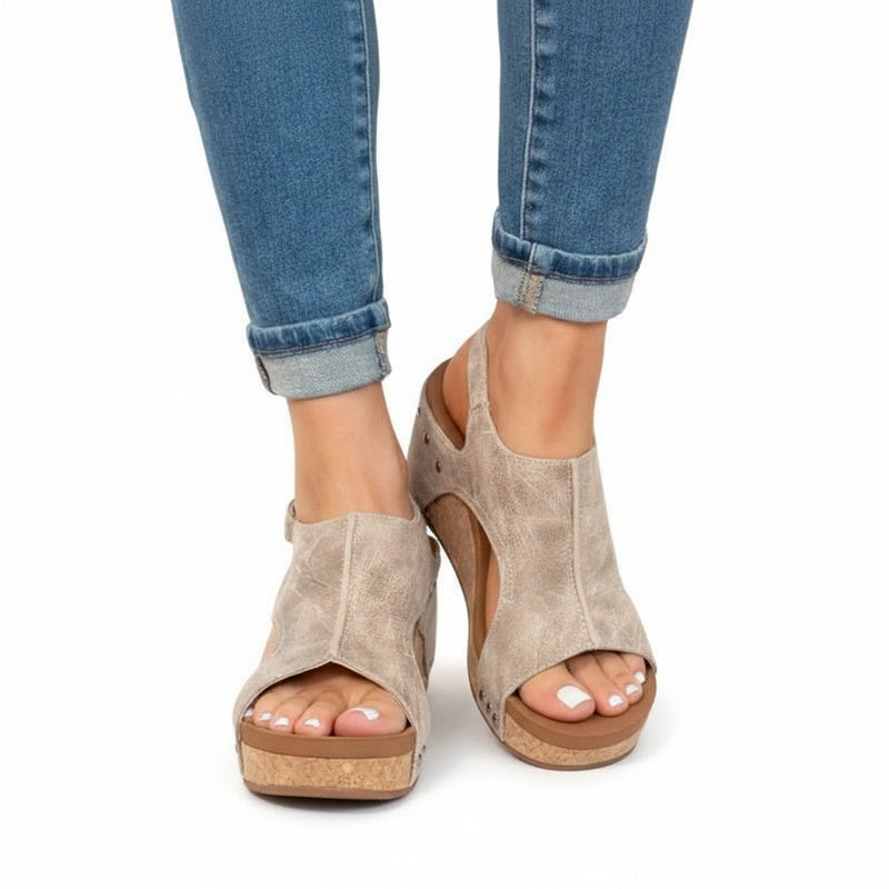 Dames Sandalen met Sleehak en Verstelbare Gesp op Kurken Zool