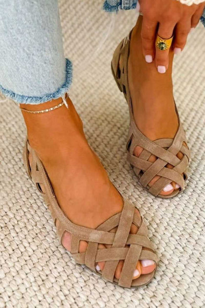 Dames Sandalen Plat met Gevlochten Bandjes en Open Neus Taupe