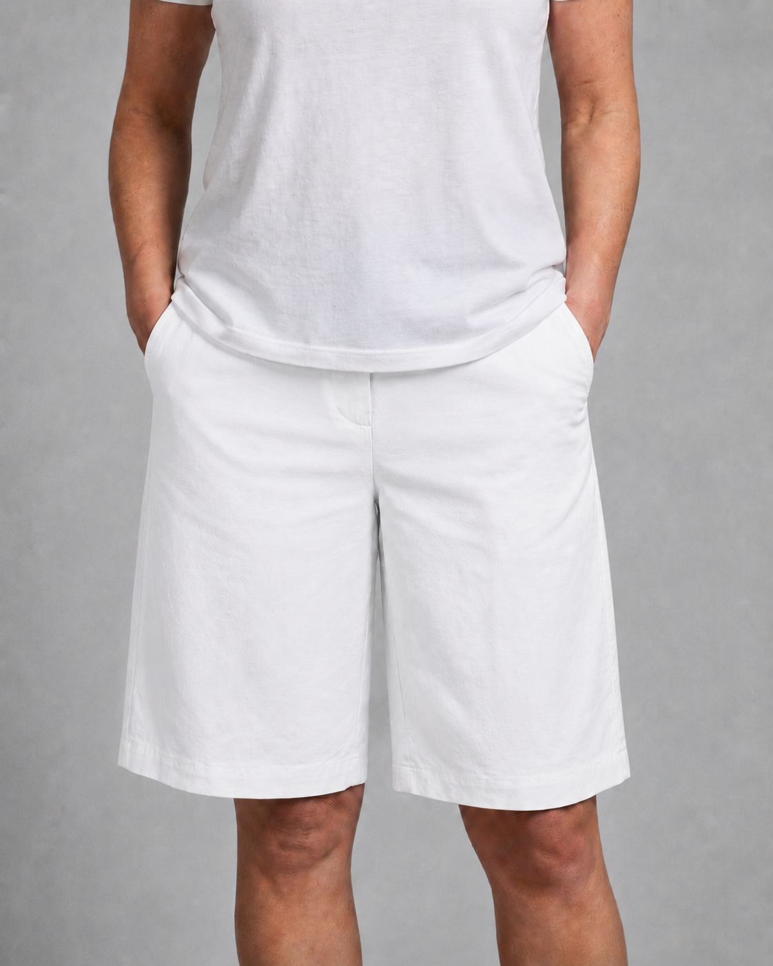 Dames Shorts met Hoge Taille, Zijzakken en Rechte Pijpen tot Kniehoogte Wit
