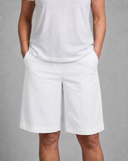 Dames Shorts met Hoge Taille, Zijzakken en Rechte Pijpen tot Kniehoogte Wit