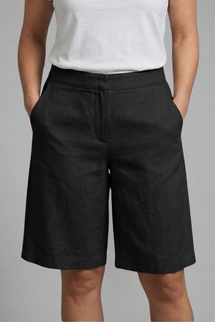 Dames Shorts met Hoge Taille, Zijzakken en Rechte Pijpen tot Kniehoogte Zwart