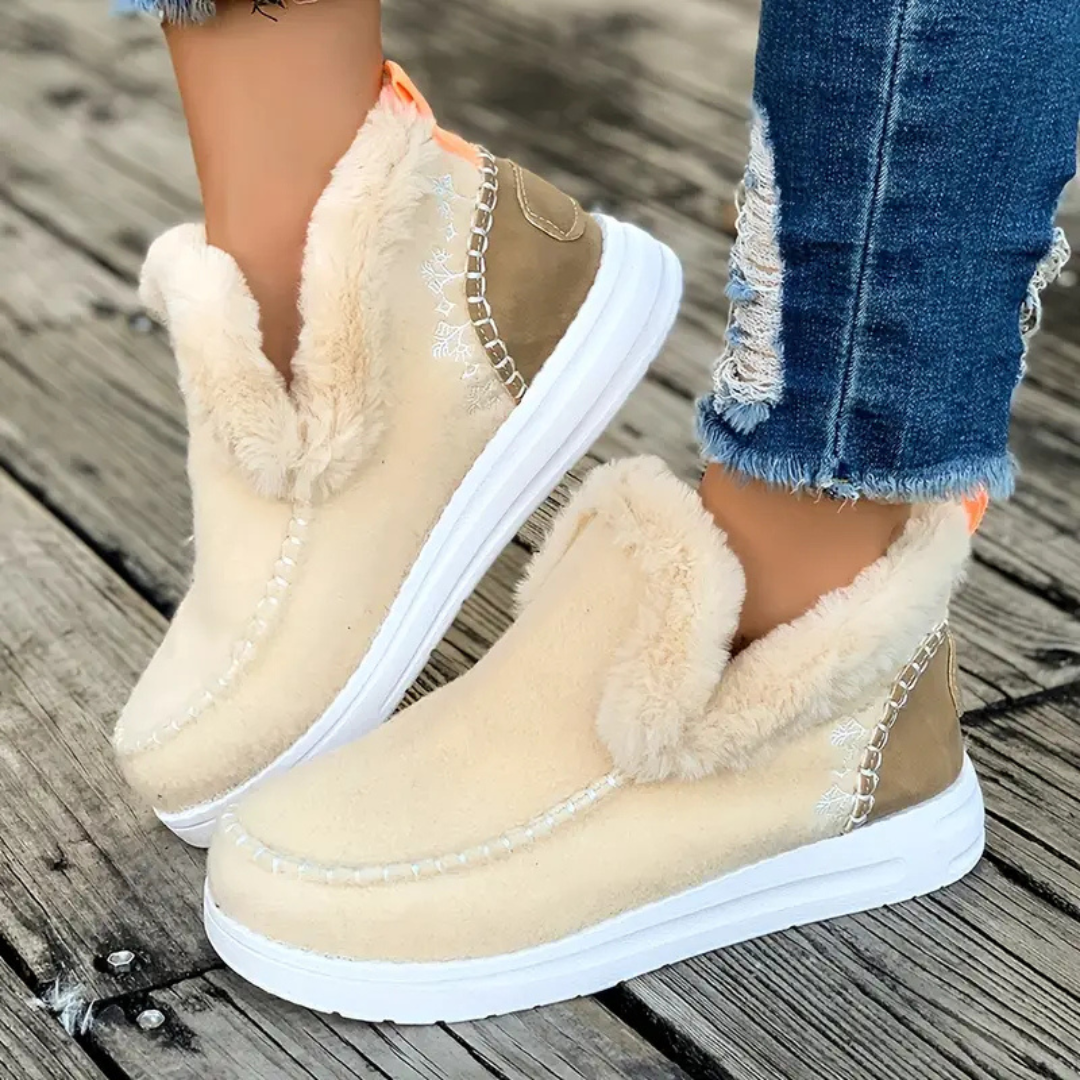 Dames Slip-on Enkellaarsjes met Fleecevoering en Stevige Zool