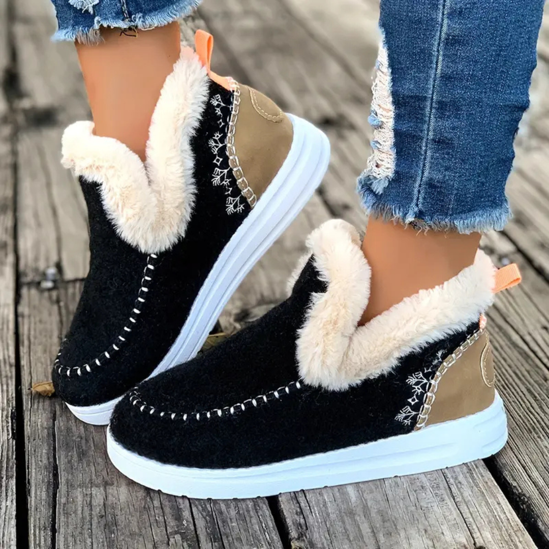 Dames Slip-on Enkellaarsjes met Fleecevoering en Stevige Zool